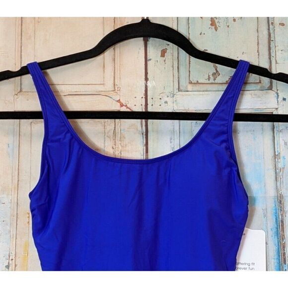 Athena Womens Size 8 Blue Adjustable Strap Ruffle Waist Swimsuit Tankini Top - Picture 4 of 9
